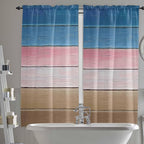 Blue Pink Brown Gradient Wood Grain Window Valance Curtains, Vintage Wood Board Light Filtering Kitchen Valance with 3-inch Rod Pocket for Living Room Bathroom Bedroom,2 Panel,52x72In