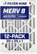 Filter King 20x25x1 Air Filter | 12-PACK | MERV 8 HVAC Pleated A/C Furnace Filters | MADE IN USA | Actual Size: 19.5 x 24.5 x .75"