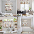 Kitchen Curtains Tiers and Valance Set of 3, Easter Light Filtering Window Curtain Set, Spring Bunny Butterfly Botanical Wooden Grain Rod Pocket Curtain Drapes for Cafe, Living Room, 36 Inches Tiers