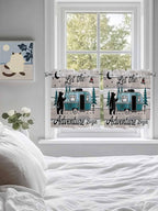 Farmhouse Bear Camper Van Tree Window Valance Curtains, Vintage Wood Grain Light Filtering Kitchen Valance with 3-inch Rod Pocket for Living Room Bathroom Bedroom,2 Panel,27.5x36In