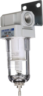 PneumaticPlus SAF200-N02B Miniature Compressed Air Particulate Filter 1/4" NPT - Poly Bowl, Manual Drain, Bracket (Pack of 2)