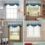 Blue Ombre Wooden Tie Up Valance Curtains for Windows, Kitchen Curtains Window Shades, Farmhouse Retro Wood Gradient Light Filtering Roman Curtain Valances for Bedroom/Bathroom/Cafe 54"x18"