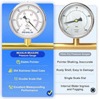 MEANLIN MEASURE -30inHG~0Psi Vacuum Gauge Stainless Steel 1/8" NPT 2" FACE DIAL Waterproof for Air Compressor HVAC Negative Pressure Hand Pump Pool Back Mount with 1/4" NPT and 3/8" NPT Hex Bushing