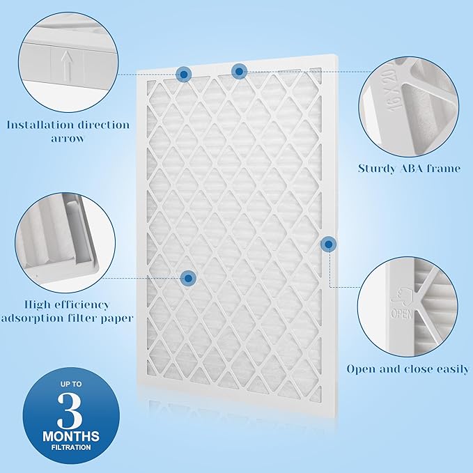 16x20x1 MERV 11 Air Filter, Quality AC/HVAC Furnace Filter，2 Reusable ABS Frame + 8 Pack Replaceable Filter Media，Breathe Fresher and Cost-effective