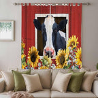 Cow Sunflowers Living Room Curtains 96 Inch Length, Window Curtains Tab Top, Botanical Floral Leaves Bees Farm Barn Light Filtering Window Treatments Drapes 52"x96" 2 Panel