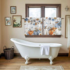 Thanksgiving Pumpkin Kitchen Tier Curtains 24 Inch Long 2 Panel Set,Rod Pocket Cafe Small Window Curtains Over Sink,Fall Maple Leaf Daisy Wooden Grain Short Drapes for Bathroom Cabinet 27.5"W x 24"L