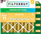 Filterbuy 25x25x4 Air Filter MERV 11 Superior Pet & Allergy Defense (6-Pack), Electrostatic Pleated HVAC AC Furnace Filters Replacement, Made in USA (Actual Size: 24.50 x 24.50 x 3.63)