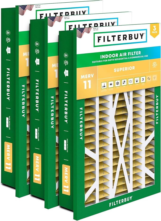 Filterbuy 20x30x5 Air Filter MERV 11 Superior Pet & Allergy Defense (3-Pack), Electrostatic Pleated HVAC AC Furnace Filters Replacement for Honeywell Return Grille (Actual Size: 18.38 x 28.63 x 3.69)