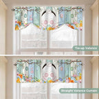 Easter Tie Up Valance Curtains for Windows, Kitchen Curtains Window Shades, Spring Watercolor Bunny Eggs Wood Grain Teal Blue Light Filtering Roman Curtain Valances for Bedroom/Bathroom/Cafe 54"x18"