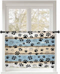 Sheer Curtains 45 Inch Length, Blue Beige Paw Print Semi Sheer Curtains Light Filtering Window Treatment, Vintage Farmhouse Rustic Wooden Grain Privacy Voile Drapes for Living Room Bedroom 52x45 Inch