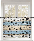 Sheer Curtains 45 Inch Length, Blue Beige Paw Print Semi Sheer Curtains Light Filtering Window Treatment, Vintage Farmhouse Rustic Wooden Grain Privacy Voile Drapes for Living Room Bedroom 52x45 Inch