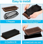 12 Pack Floor Register Cover Trap 4 X 12 Inch Vent Screen Net Black Air Vent Mesh Nets Home Floor Net Trap Floor Vent Mesh Filters Keeps Bugs, Coins, Pet Hair, Food Out