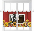 Cows Sunflowers Kitchen Curtains 36 Inch Length, Small Window Curtains Tab Top, Spring Botanical Floral Bees Red Barn Light Filtering Short Window Treatments Tier Drapes 27.5"x36" 2 Panel