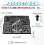 PATIKIL 200mm Fan Filter Grill, 3 Pcs Plastic Ventilation Dustproof Grill Cover Cooling Ventilator with Screws for Industry Workshop Computer Case Refrigerators Air Conditioning, Black