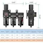 NEWPO 1/2" 3 Stage Air Drying System,Air Dryer for Compressor,Compressed Air Filter Regulator for Spray Guns,Regulator Combo 5＆0.5&0.01 Micron Filter Cartridge,Semi-Auto Drain, Metal Bracket