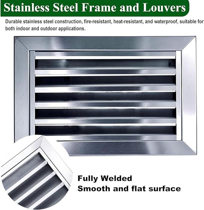 Heat Dissipation Louvered Vent Wall Gable Vents 304 Stainless Steel, Weather-Resistant Air Grille for Shed Barn Generator Box(28x31in/70x80cm)