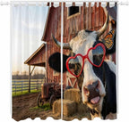 Farm Cows Living Room Curtains 96 Inch Length, Window Curtains Tab Top, Farmhouse Barn Funny Animals Butterfly Light Filtering Window Treatments Drapes 52"x96" 2 Panel
