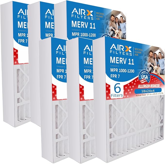 AIRX FILTERS WICKED CLEAN AIR. 18x24x4 Air Filter MERV 11 Electrostatic Pleated Air Conditioner Filter 6 Pack HVAC AC Furnace Filters