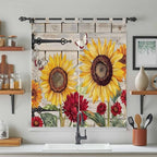 Red Yellow Sunflowers Bedroom Curtains 72 Inch Length, Window Curtains Tab Top, Retro Rustic Barn Doors Butterfly Brown Light Filtering Window Treatments Drapes 52"x72" 2 Panel