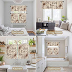 Kitchen Curtains Tiers and Valance Set of 3, Brown Farmhouse Light Filtering Window Curtain Set, Retro Country Stars Rustic Branches Berry Rod Pocket Curtain Drapes for Living Room, 24 Inches Tiers