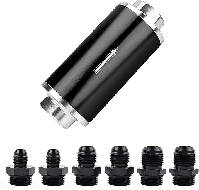 EVIL ENERGY Inline Fuel Filter 100 Micron with 6AN 8AN 10AN Adapter Universal 50MM