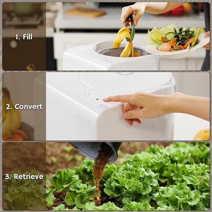 Airthereal R500 Electric Kitchen Composter with SHARKSDEN Tri-Blade | Turns Food Scraps into Dry Fertilizer in 4 Hours | Odorless Countertop Waste Recycler, 2.5L, Dishwasher Safe (Glossy Pearl White)