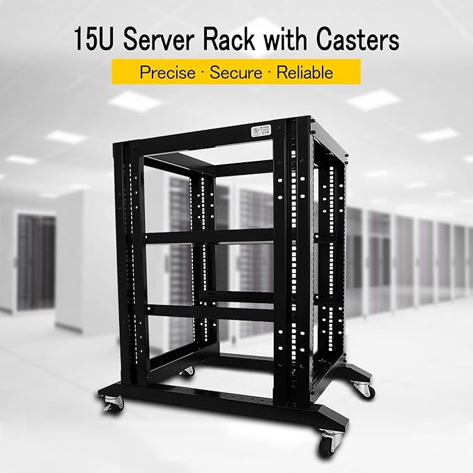 Raising Electronics Server Rack Open Frame Rack 4 Post 19 inch Adjustable Server/Audio Rack Cold Rolled Steel(15U,31 Depth)