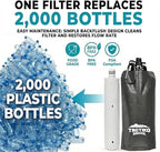 2-Pack Tactiko Survival 20oz/600ml Filtered Water Bottle Kit - Purify 265 Gal. Water from Rivers, Lakes & Streams - SGS Certified - UF Membrane, Activated Carbon - Camping, Emergency (Green/Black)