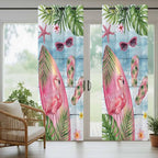 Summer Flamingbirds Outdoor Curtains for Patio Palm Leaves Plumeria Wood Waterproof Outside Curtains with Grommet Top Weatherproof Curtain for Cabana Pergola Gazebo, 2 Pack, 54" W x 108" L