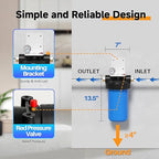 PUREPLUS 1-Stage Whole House Water Filter, with Iron Manganese Reducing Water Filter, 10"x4.5" Cartridge Universal Housing, Pre-Filtration System for Well Water, 1" NPT Port, Pressure Release