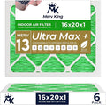 MervKing 16x20x1 Air Filter Actual Size: 15.7" x 19.7" x 0.75" MERV 13 MPR 1500-1900 | MADE IN USA | 6-Pack | Pleated HVAC AC Furnace Replacement