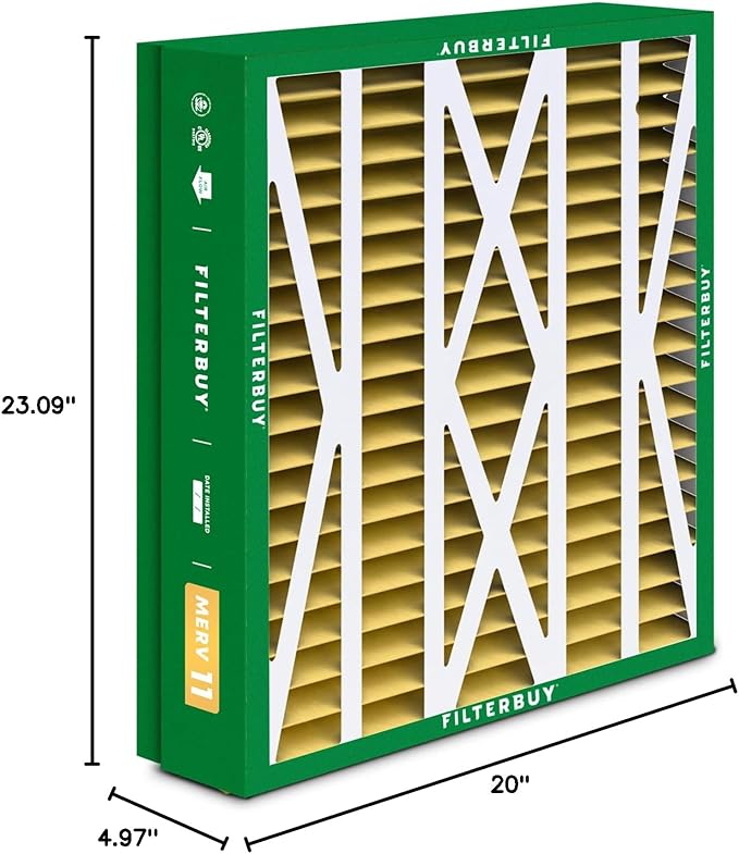 Filterbuy 21x23.5x5 Air Filter MERV 11 Superior Pet & Allergy Defense (3-Pack), Pleated HVAC AC Furnace Filters for Trane Perfect Fit & American Standard (Actual Size: 20.00 x 23.09 x 4.97)