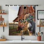 Farm Donkeys Bedroom Curtains 72 Inch Length, Window Curtains Tab Top, Farmhouse Barn Funny Animals Butterfly Light Filtering Window Treatments Drapes 52"x72" 2 Panel