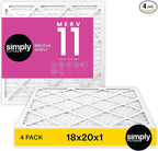 Simply 18x20x1 Air Filter, MERV 11, 4 Pack, For Home AC Furnace & HVAC (Actual Size: 17.81"x19.81"x0.75") DUST, Pet, & Allergy Control