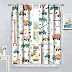 Construction Window Curtains, Kids Cartoon Construction Machines Building Hand Drawn Doodle Rod Pocket Decorative Windows Curtain for Children Teens Room Decor 42x45in (30% Blackout)