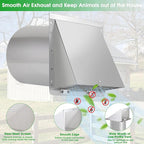 Dryer Vent Cover Outdoor 4 Inch,Dryer Vent Cover Outside,Exterior Hooded Wall Vent w/Screen & Damper,Wall Mount Extractor Vent Cap Exhaust Vent Cover for Dryer Duct AC Air Ventilation,Stainless Steel