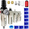 Upgraded 1/2" NPT Heavy Duty Industrial Grade 4 Stage Air Drying System, Particulate Filter, Coalescing Filter, Desiccant Dryer & Air Regulator - for Plasma Cutter, Paint Spray（Auto Drain）