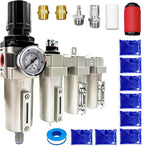 Upgraded 1/2" NPT Heavy Duty Industrial Grade 4 Stage Air Drying System, Particulate Filter, Coalescing Filter, Desiccant Dryer & Air Regulator - for Plasma Cutter, Paint Spray（Auto Drain）