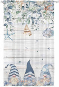Sheer Curtains 84 Inches Long, Coastal Eucalyptus Leaf Semi Sheer Curtains Light Filtering Window Treatment, Ocean Blue Gnomes Starfish Wood Grain Privacy Voile Drapes for Living Room 52x84 Inch