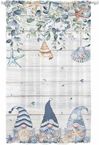 Sheer Curtains 96 Inches Long, Coastal Eucalyptus Leaf Semi Sheer Curtains Light Filtering Window Treatment, Ocean Blue Gnomes Starfish Wood Grain Privacy Voile Drapes for Living Room 52x96 Inch
