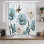 Blue Tulips Living Room Curtains 96 Inch Length, Window Curtains Tab Top, Watercolor Flowers Butterfly Spring Farmhouse Blue Light Filtering Window Treatments Drapes 52"x96" 2 Panel