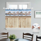 Western Horse Bedroom Curtains 63 Inch Length, Window Curtains Tab Top, Farmhouse Wooden Grain Vintage Cowboy Barn Door Light Filtering Window Treatments Drapes 42"x63" 2 Panel
