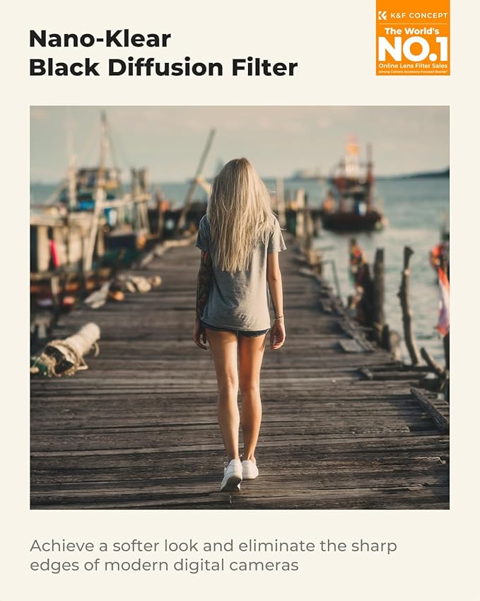 K&F CONCEPT 40.5mm Black Diffusion 1/8 Filter, Mist Dreamy Cinematic Effect Filter for Video/Vlog/Portrait Photography K-Series