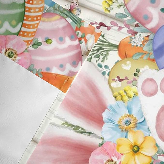 Happy Easter Curtain Valances for Windows, Kitchen Valance Window Treatment, Spring Colorful Eggs Rabbit Ear Feet Flowers Light Filtering Block Curtains for Bathroom/Bedroom/Living Room 54'' x 18''