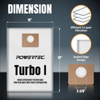 POWERTEC Turbo I, 9-20-27 Fleece Filter Bags 10PK, for Fein Dustex 25 L Wet/Dry Dust Extractor, for Fein 31345061010 Shop Vacuum Replacement Bags, Filter Bags, Dust Bags (75041-P2)