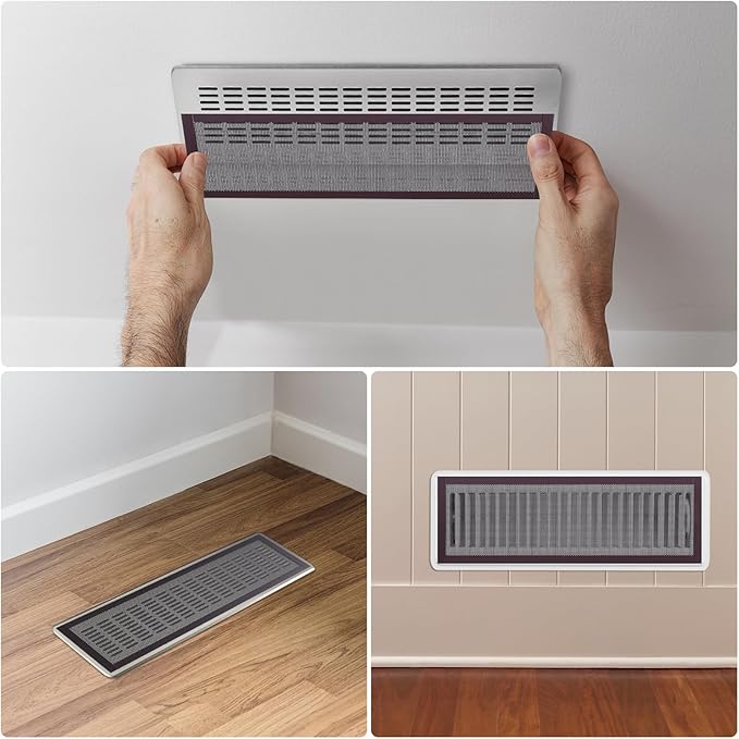6 Pack Strong Magnetic Floor Vent Cover - PVC Mesh Register for Wall Ceiling Floor Catch Debris Hair Insect (Black, 4 x 12 Inch)