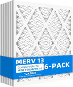 (6 Pack) 12x20x1 Air Filter, MPR 1900 & FPR 10, MERV 13 Pleated Air Filter (Actual Size: 11.75x19.75x0.75 inch)