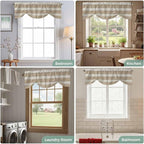 Brown Ombre Wooden Tie Up Valance Curtains for Windows, Kitchen Curtains Window Shades, Farmhouse Retro Khaki Wood Light Filtering Roman Curtain Valances for Bedroom/Bathroom/Cafe 42"x12"