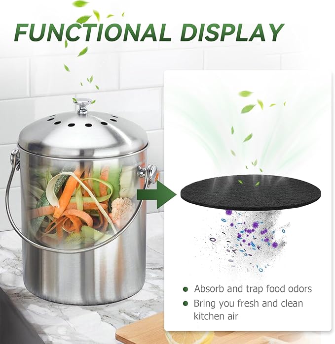 Charcoal Filters for Compost Bucket, 6 Pack Compost Bin Filter, 6.7 inch Compost Filters for Countertop Bin, Fits Most Kitchen Compost Bins, Long-Lasting Odor Elimination