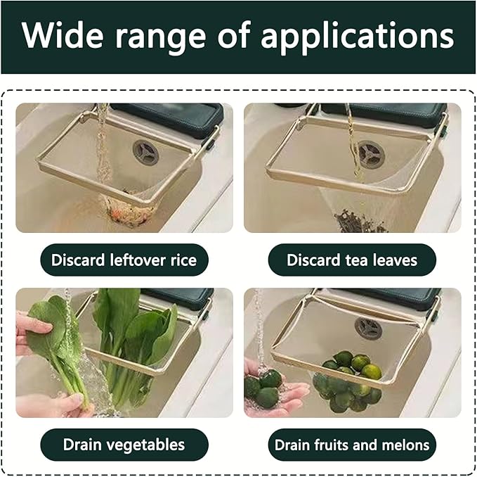 Kitchen Food Waste Filter Basket with 50Pcs Mesh Bag Collapsible Residue Filter Screen Holder Square Bracket Corner Hanging Drain Rack Sink Strainer Green 2pcs